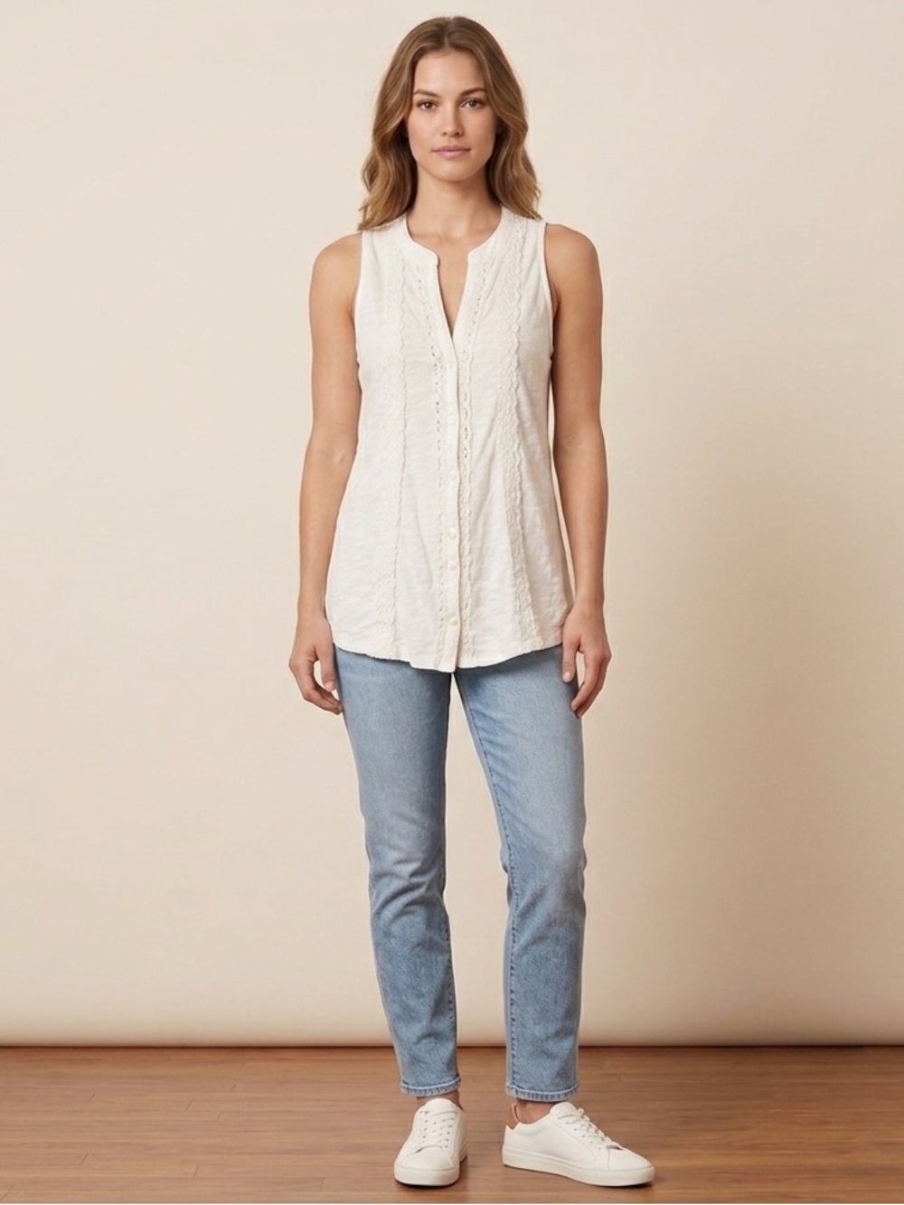 Meadow Rue Ivory Lace Button-Front Blouse